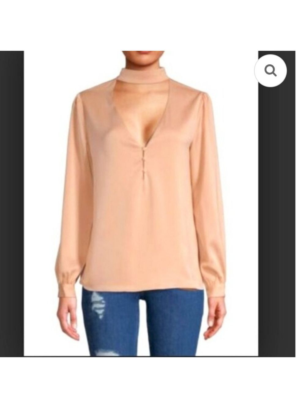 L'ACADEMIE | The Harper Choker Long Sleeve V Neck Blouse in Rose Pink Sz XS